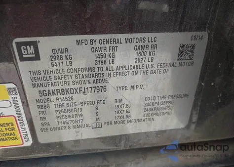 2015 Buick Enclave z USA, uszkodzony, nr VIN 5GAKRBKDXFJ177976